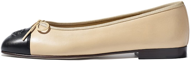 (Women) Chanel Lambskin 10mm Ballet Flats Beige 'Black' G02819-X01000-C0204 (Women) Chanel Lambskin 10mm Ballet Flats Beige 'Black' G02819-X01000-C0204