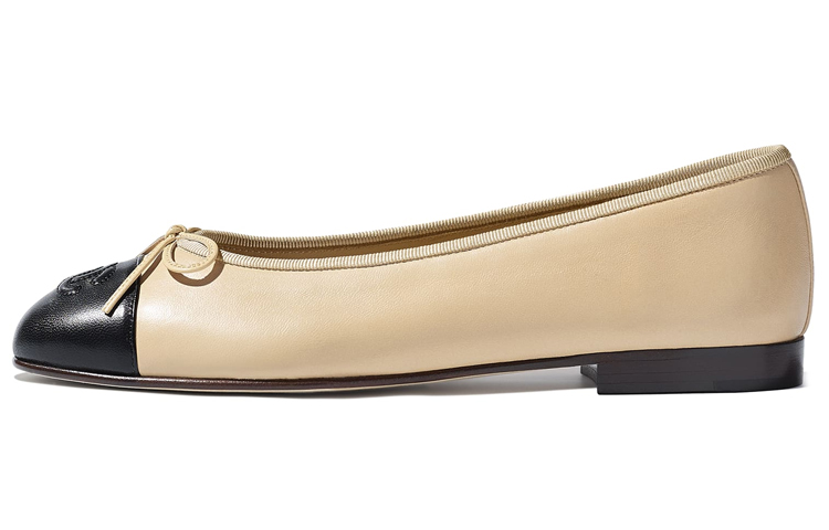 (Women) Chanel Lambskin 10mm Ballet Flats Beige 'Black' G02819-X01000-C0204