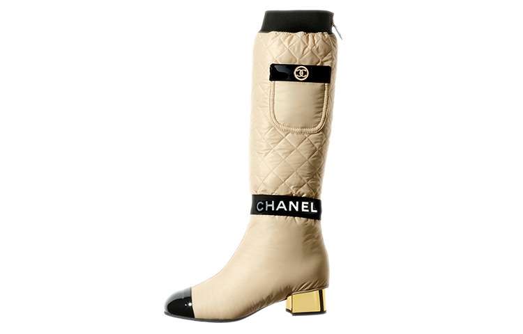 (Women) Chanel Lambskin & Calfskin Patent Leather High-Top Boots 'Beige Black' G38428-Y55553-K3408
