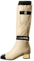 (Women) Chanel Lambskin & Calfskin Patent Leather High-Top Boots 'Beige Black' G38428-Y55553-K3408 (Women) Chanel Lambskin & Calfskin Patent Leather High-Top Boots 'Beige Black' G38428-Y55553-K3408