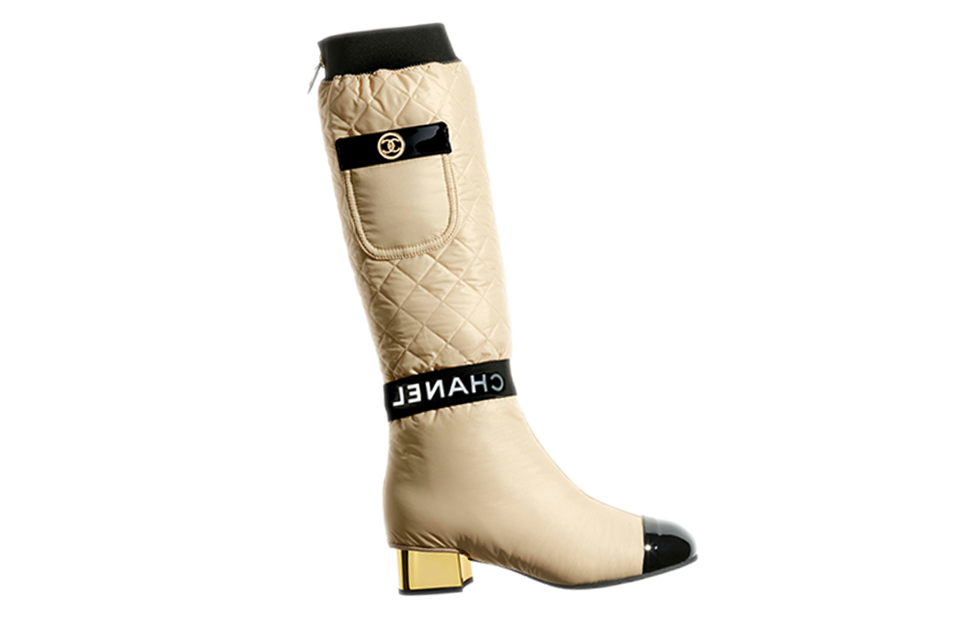 Order (Women) Chanel Lambskin & Calfskin Patent Leather High-Top Boots 'Beige Black' G38428-Y55553-K3408