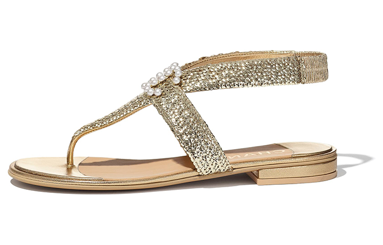 (W) Chanel Lambskin & Sequins Sandals 'Gold'