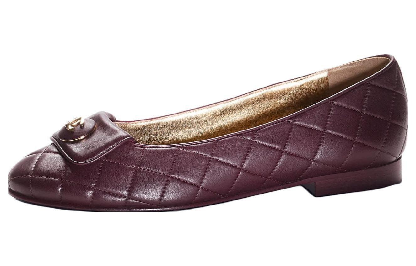 (W) Chanel Lambskin 'Deep Purple Flats'