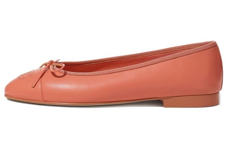 (W) Chanel Lambskin 'Orange Casual Flats'