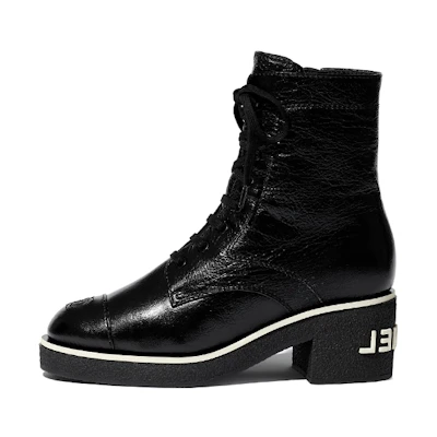(W) Chanel Lambskin Ankle Boots with Grosgrain 'Black'