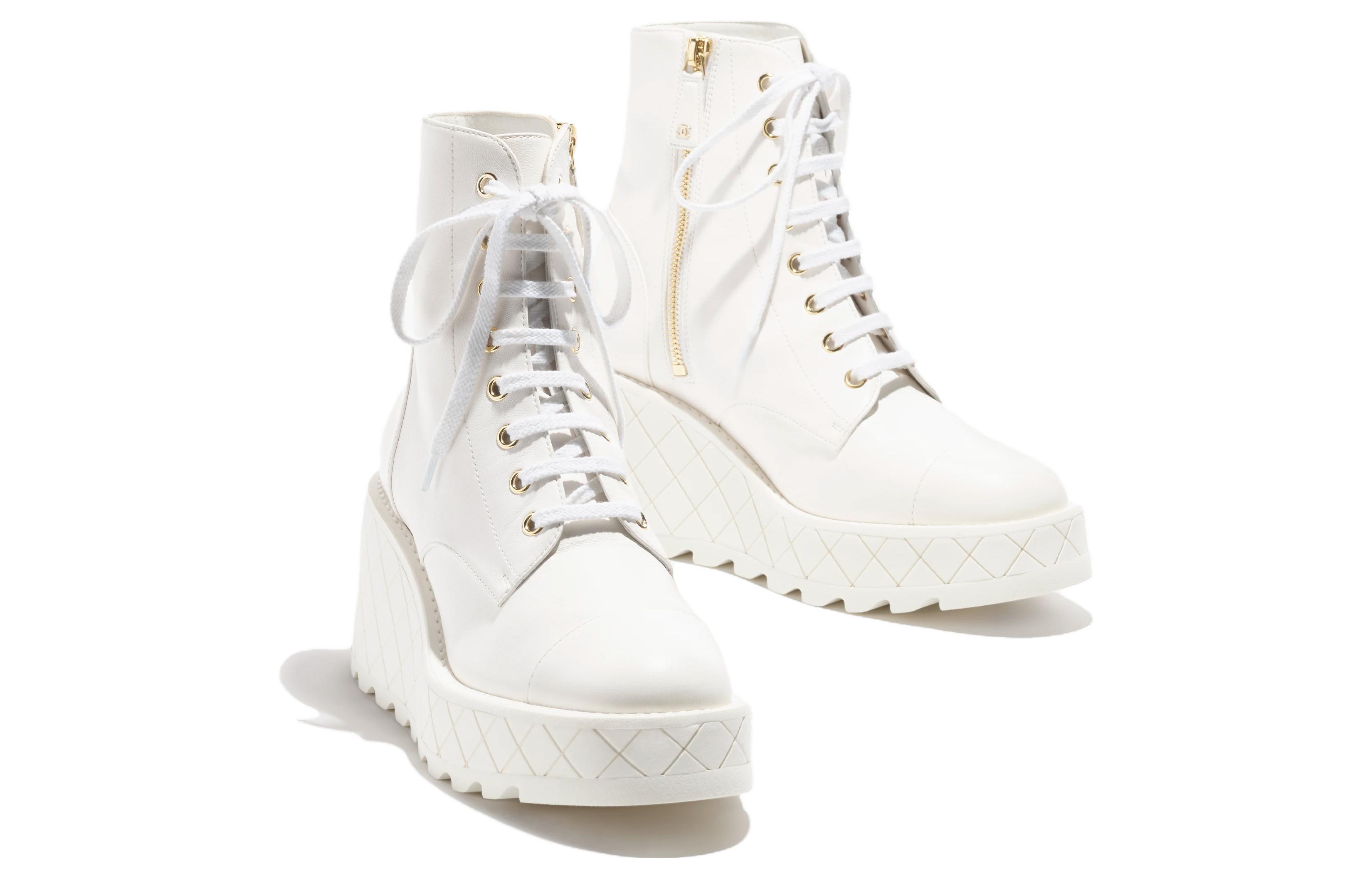 (W) Chanel Lambskin CMFTable Versatile Ankle Boots 'White' 圖 3