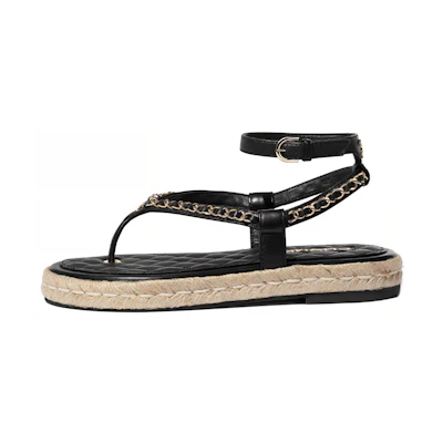 (W) Chanel Lambskin Fashion Sandals 'Black'