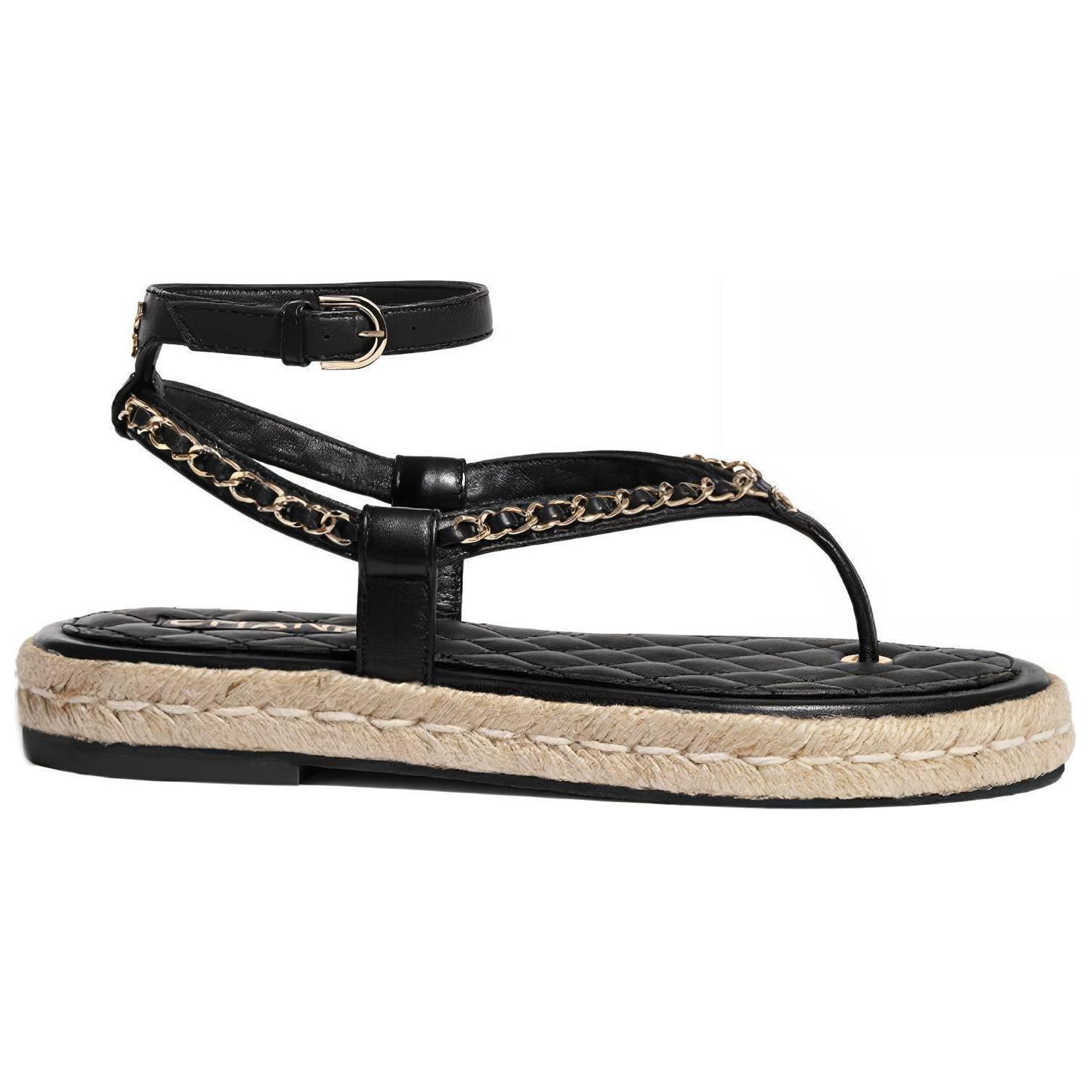 Order (W) 香奈儿黑色羊皮时尚凉鞋 G36921-X01000-94305