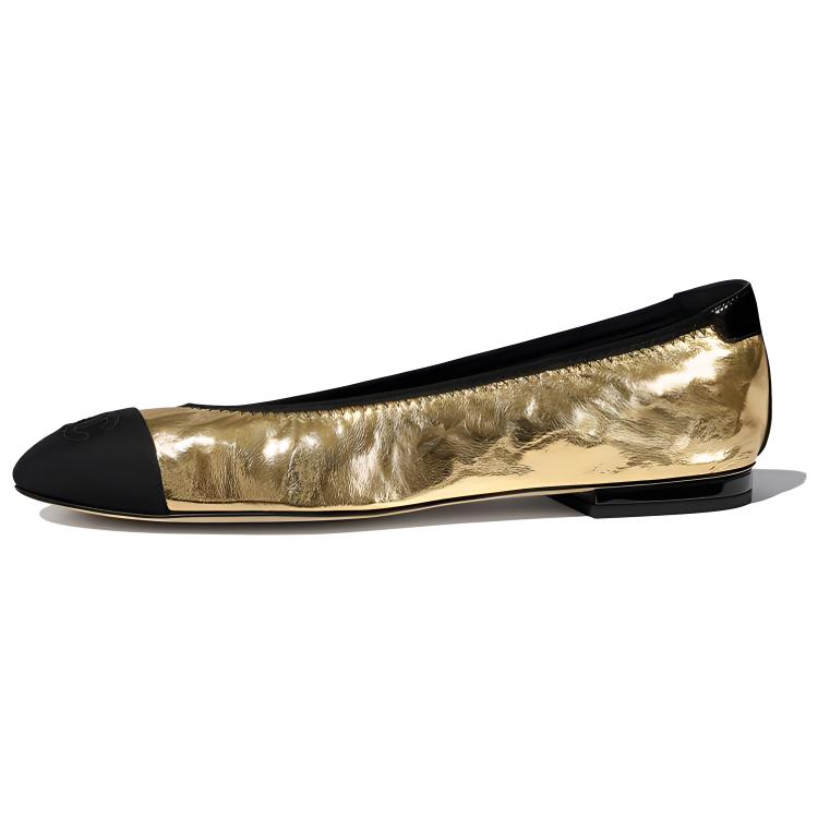 (W) Chanel Lambskin Flats 'Black Gold'
