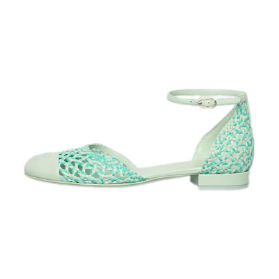 (W) Chanel Lambskin Flats 'Green Blue'