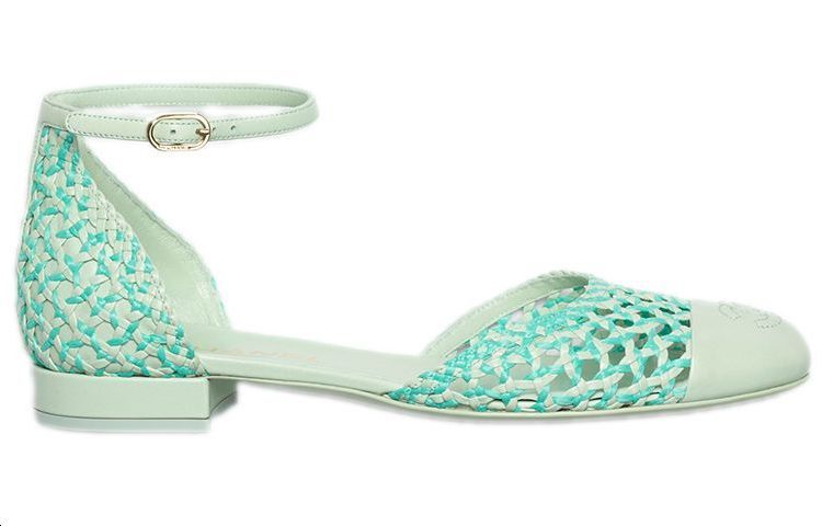 Order CHANEL 香奈兒 編織小羊皮平底鞋 女款 綠藍