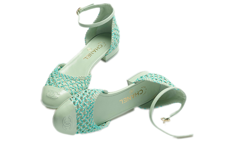 Lookbook CHANEL 香奈兒 編織小羊皮平底鞋 女款 綠藍