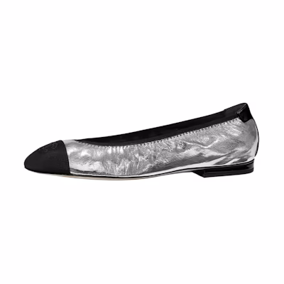 (W) Chanel Lambskin Flats 'Silver'