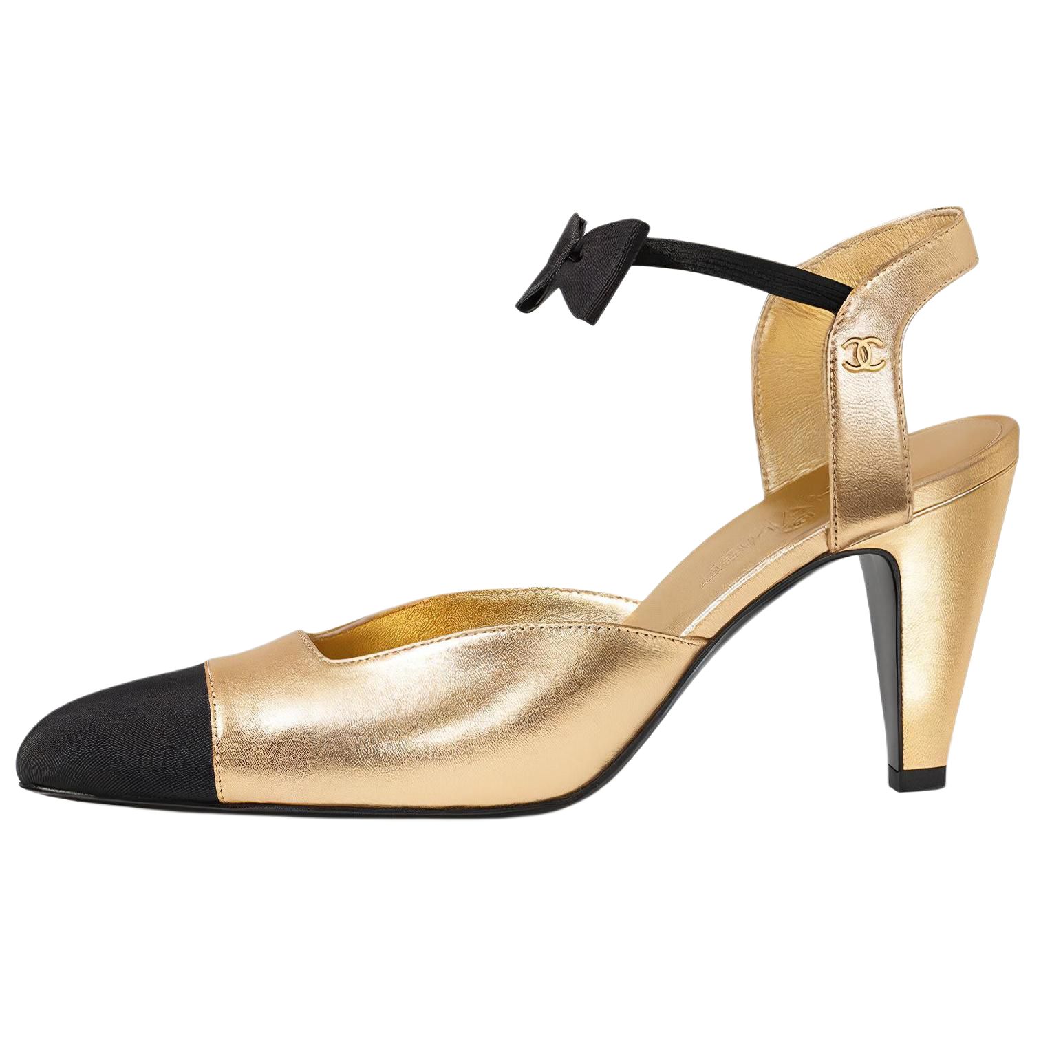 Buy (W) 香奈儿小羊皮罗缎凉鞋 '黑金' G36360-Y54258-K2304