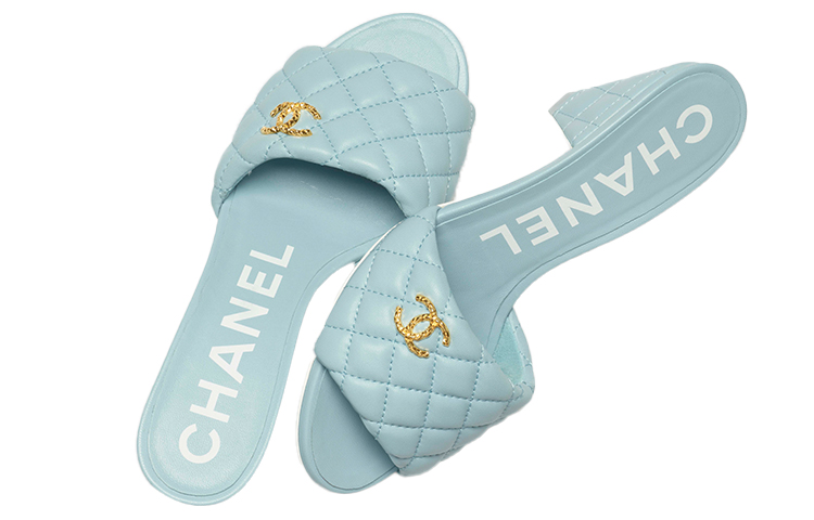 (W) Chanel Lambskin High Heel Slide Sandals 'Blue' 圖 3