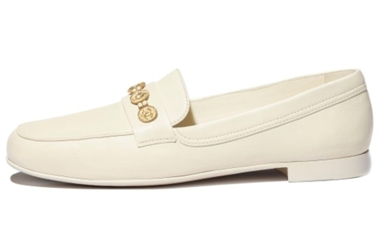 (W) Chanel Lambskin Leather Flats 'Ivory White'