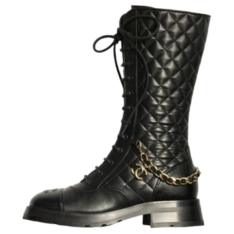 (W) Chanel Lambskin Mid-Top Sneaker 'Black'