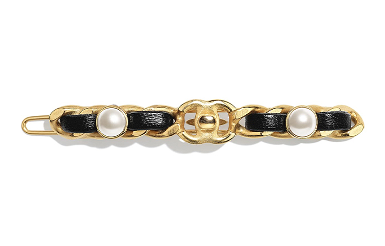 (Women) Chanel Lambskin Pearl & Metal CC Hairclip for Women Gold/White/Black AB4448-B03671-N8212