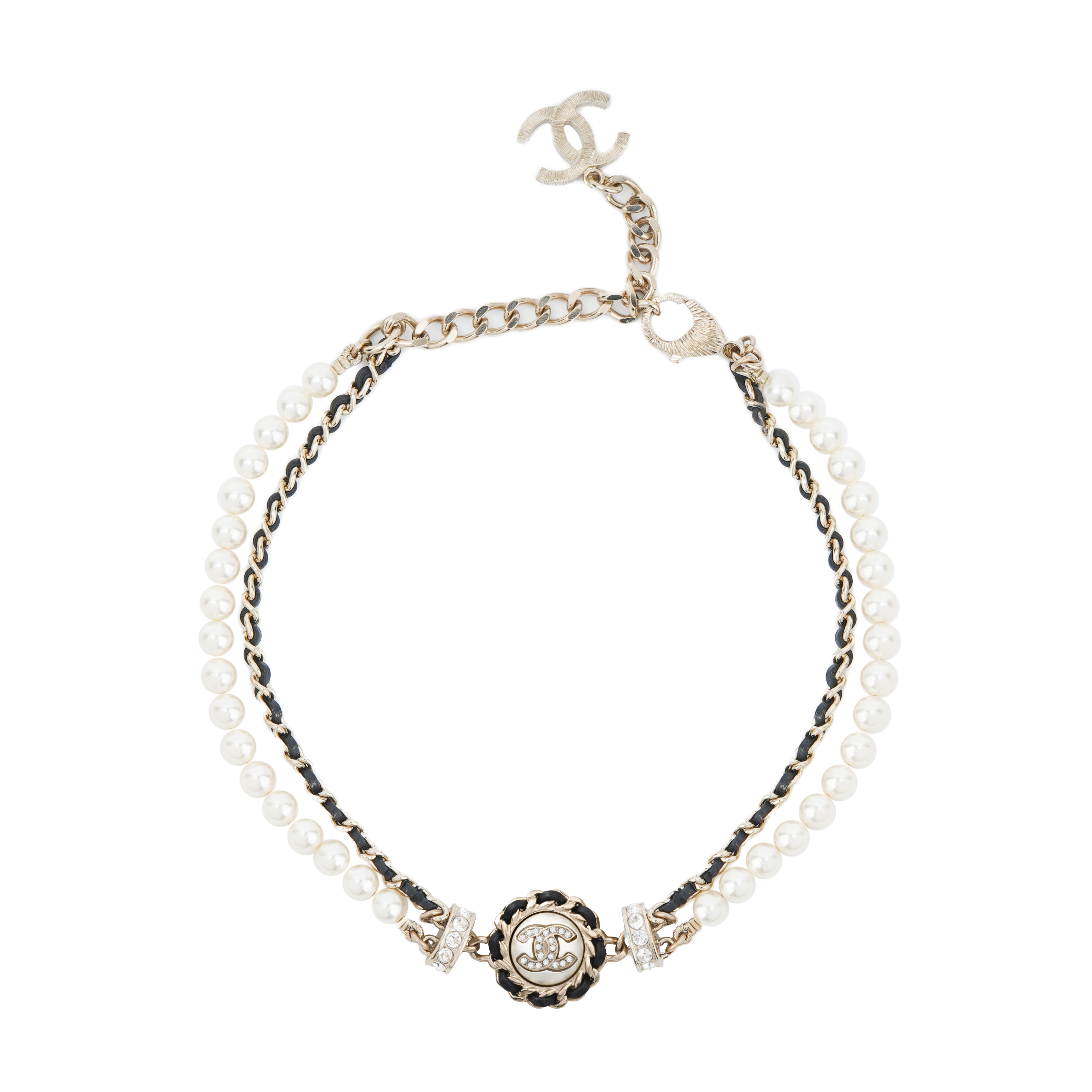 (Women) CHANEL Lambskin Pearl Double Layer Metal Chain Necklace with Rhinestones Women. AB7081-B06652-NF372 圖 2