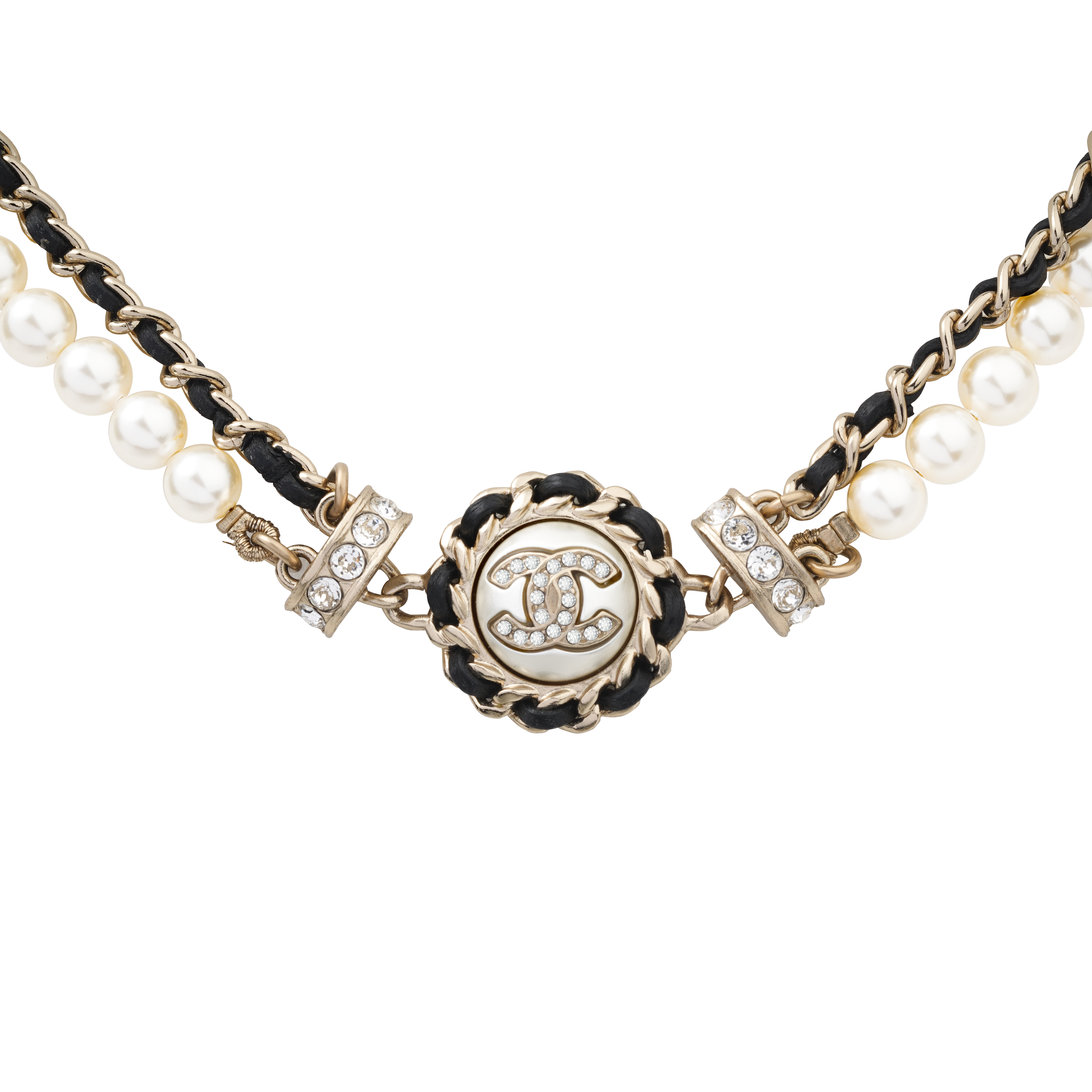 (Women) CHANEL Lambskin Pearl Double Layer Metal Chain Necklace with Rhinestones Women. AB7081-B06652-NF372 圖 5