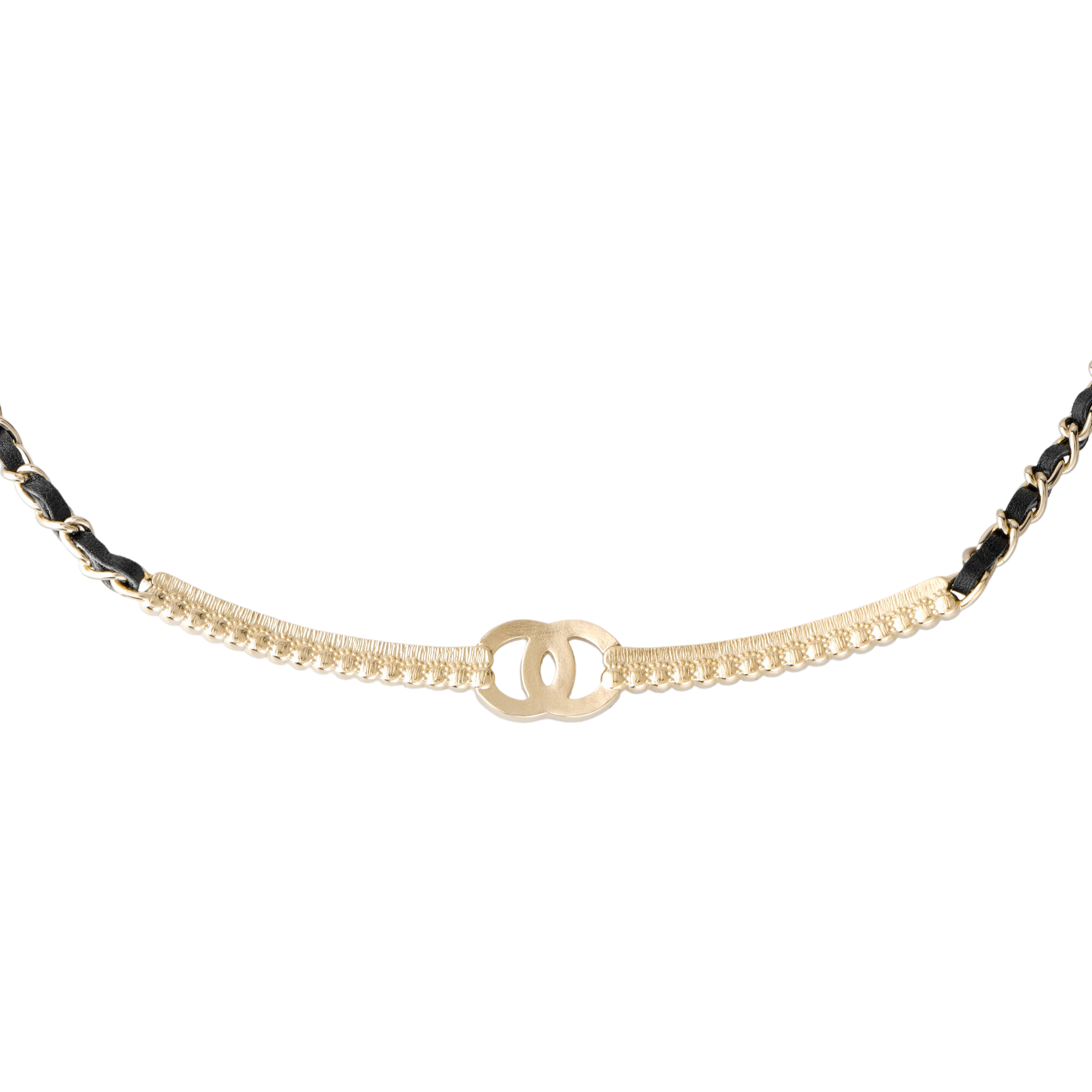 (Women) CHANEL Lambskin Rhinestone Buckle Necklace Women’s Black/Gold. AB9152-B09009-NK077