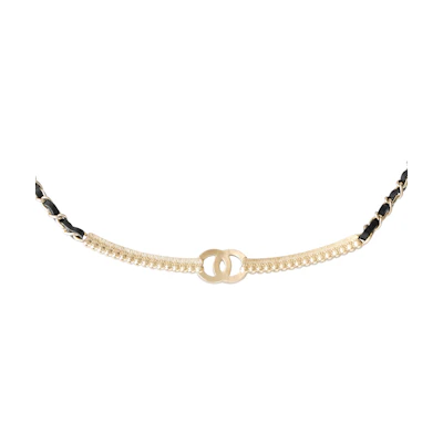 (Women) CHANEL Lambskin Rhinestone Buckle Necklace Women’s Black/Gold. AB9152-B09009-NK077