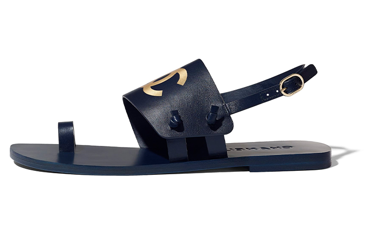(W) Chanel Lambskin Sandals 'Navy Blue'