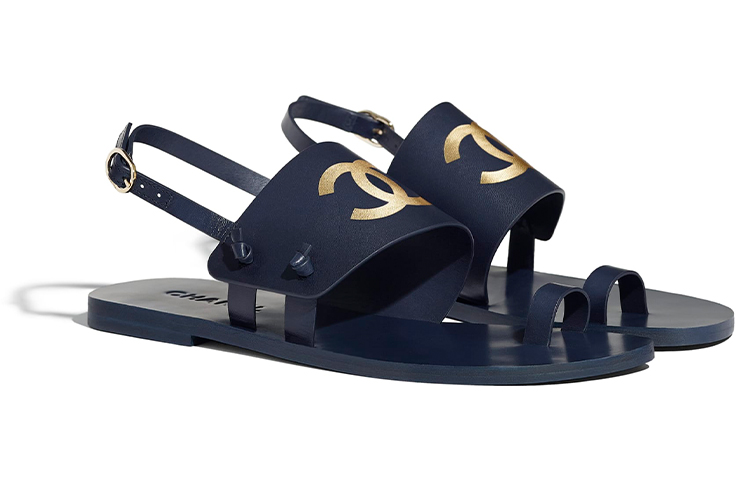 (W) Chanel Lambskin Sandals 'Navy Blue' 圖 4