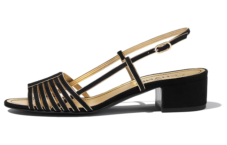(W) Chanel Lambskin Sandals with Deer Skin Effect 'Black Gold'