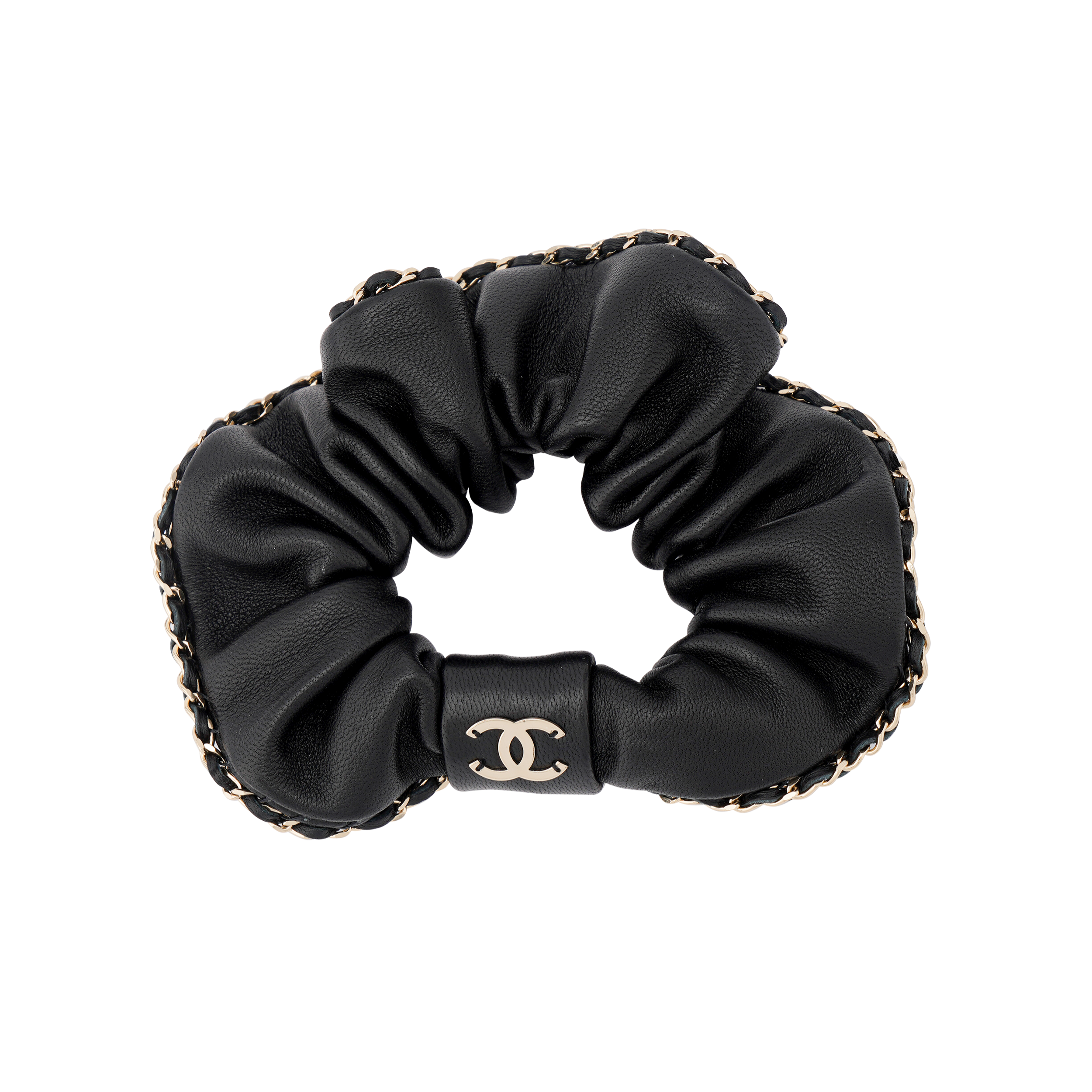 Lookbook (W) 샤넬 양가죽 스크런치 헤어 액세서리 블랙 여성용. AA7491-B05263-94305
