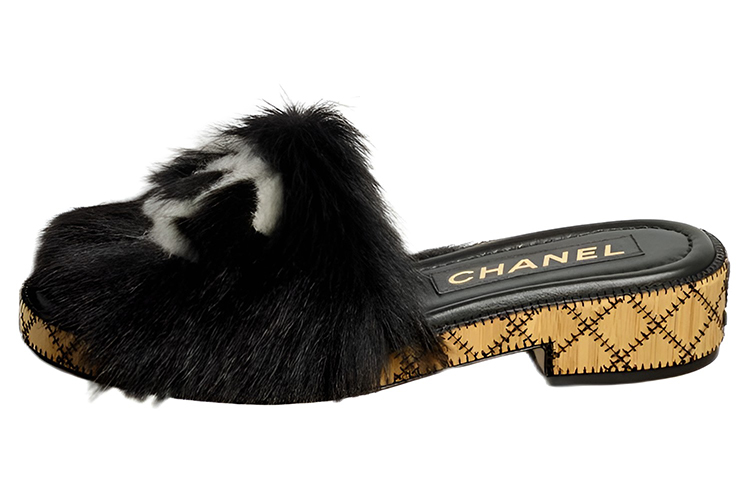 (W) Chanel Lambskin Slippers 'Black'