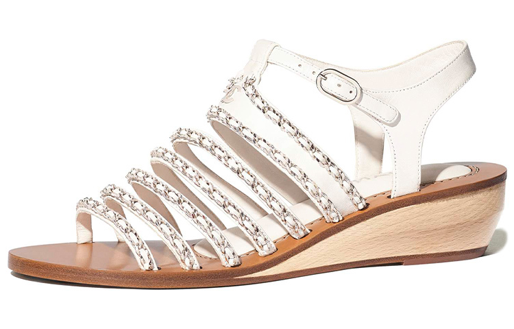 (Women) Chanel Lambskin Wedge Sandals 'White' G35868-X01000-10601