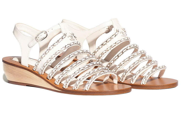 (W) Chanel Lambskin Wedge Sandals 'White' 圖 2