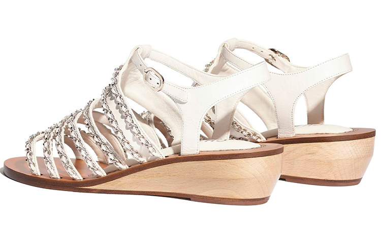 (W) Chanel Lambskin Wedge Sandals 'White' 圖 3