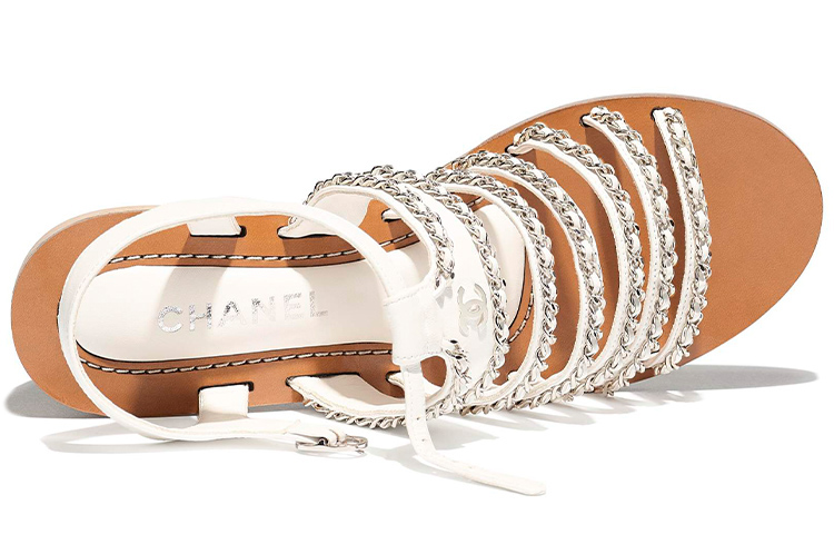 (W) Chanel Lambskin Wedge Sandals 'White' 圖 4