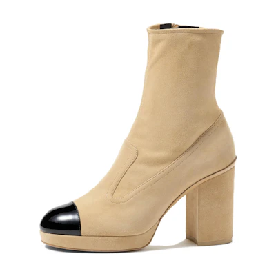(W) Chanel Leather Ankle Boot 'Beige and Black'