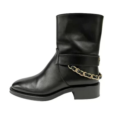 (W) Chanel Leather Ankle Boots 'Black Fashion'
