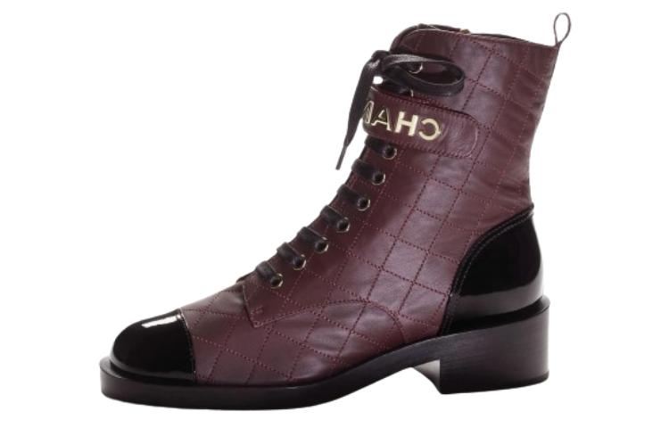 (W) Chanel Leather Boot 'Burgundy CMFT Block Heel'