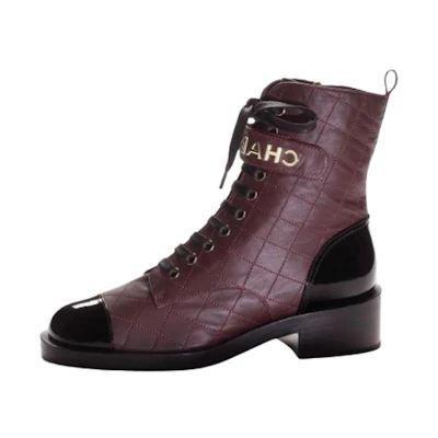 (W) Chanel Leather Boot 'Burgundy CMFT Block Heel'