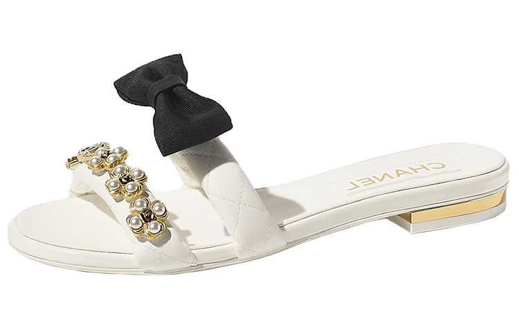 Buy (W) Chanel Sandalias de Cuero con Lazo y Perlas Decorativas 'Blanco' G40132-X01000-0T316