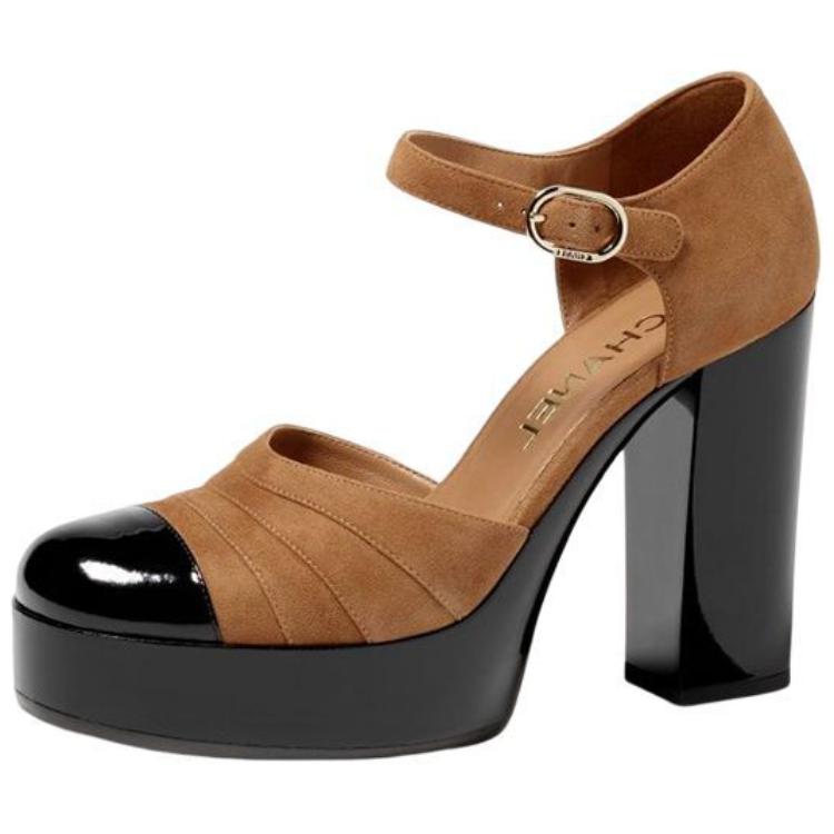 (Women) Chanel Leather Buckle Block Heel 'Light Brown' G39972-Y56490-K5742