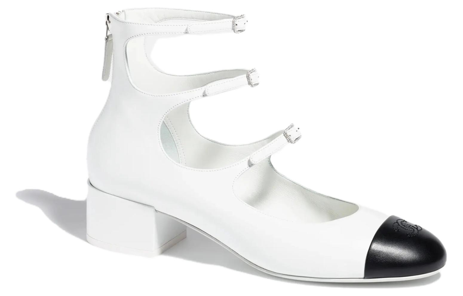 (W) Chanel Leather Buckle Chunky Heel 'White' 圖 2