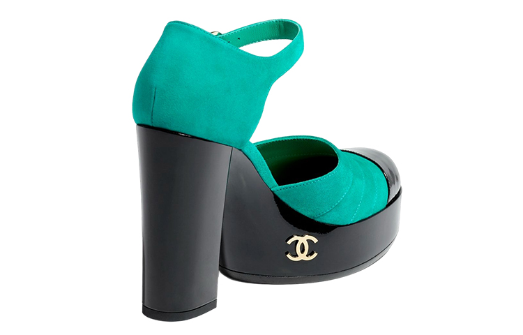 (W) Chanel Leather Buckle Chunky High Heel 'Green' 圖 3