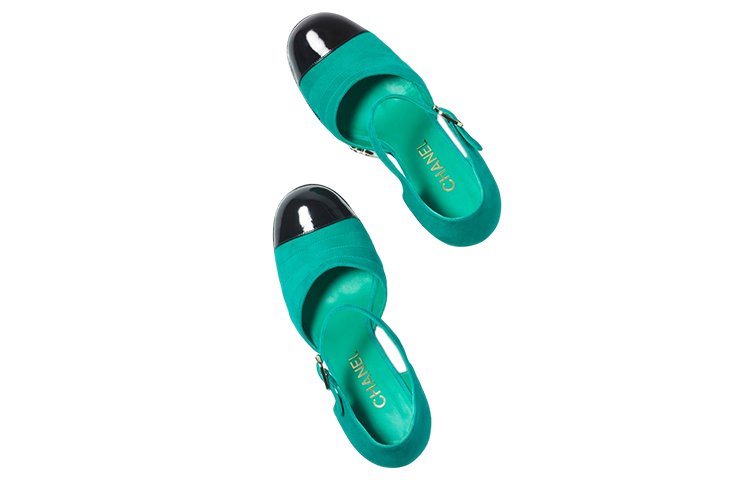 (W) Chanel Leather Buckle Chunky High Heel 'Green' 圖 4