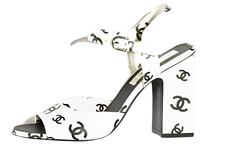 (W) Chanel Leather Buckle Round-Toe Block Heel Sandal 'White Fashion'