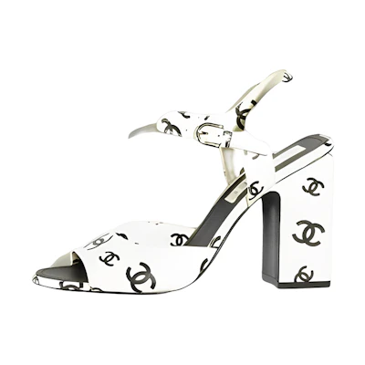 (W) Chanel Leather Buckle Round-Toe Block Heel Sandal 'White Fashion'