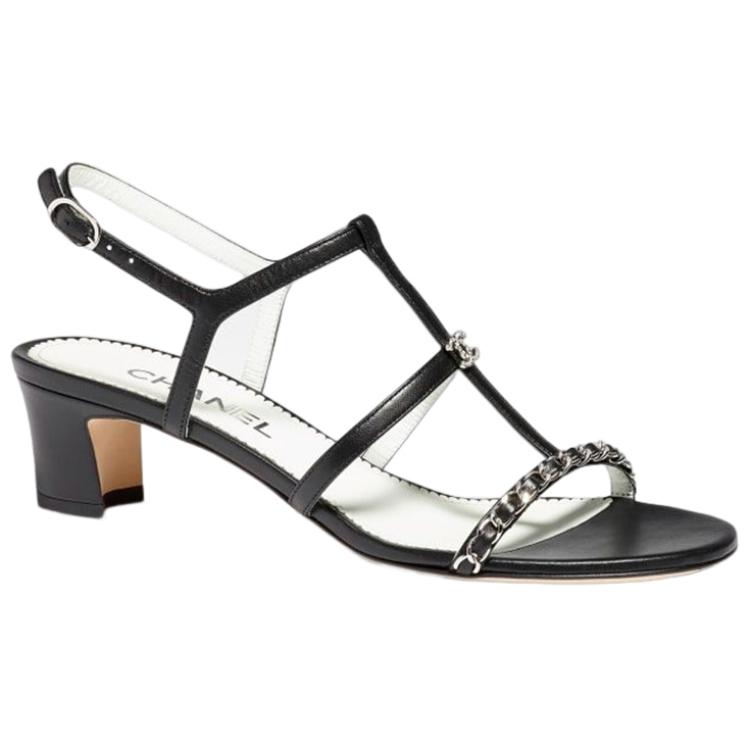 (W) Chanel Leather Chain Sandals 'Black Logo Heel' 圖 2