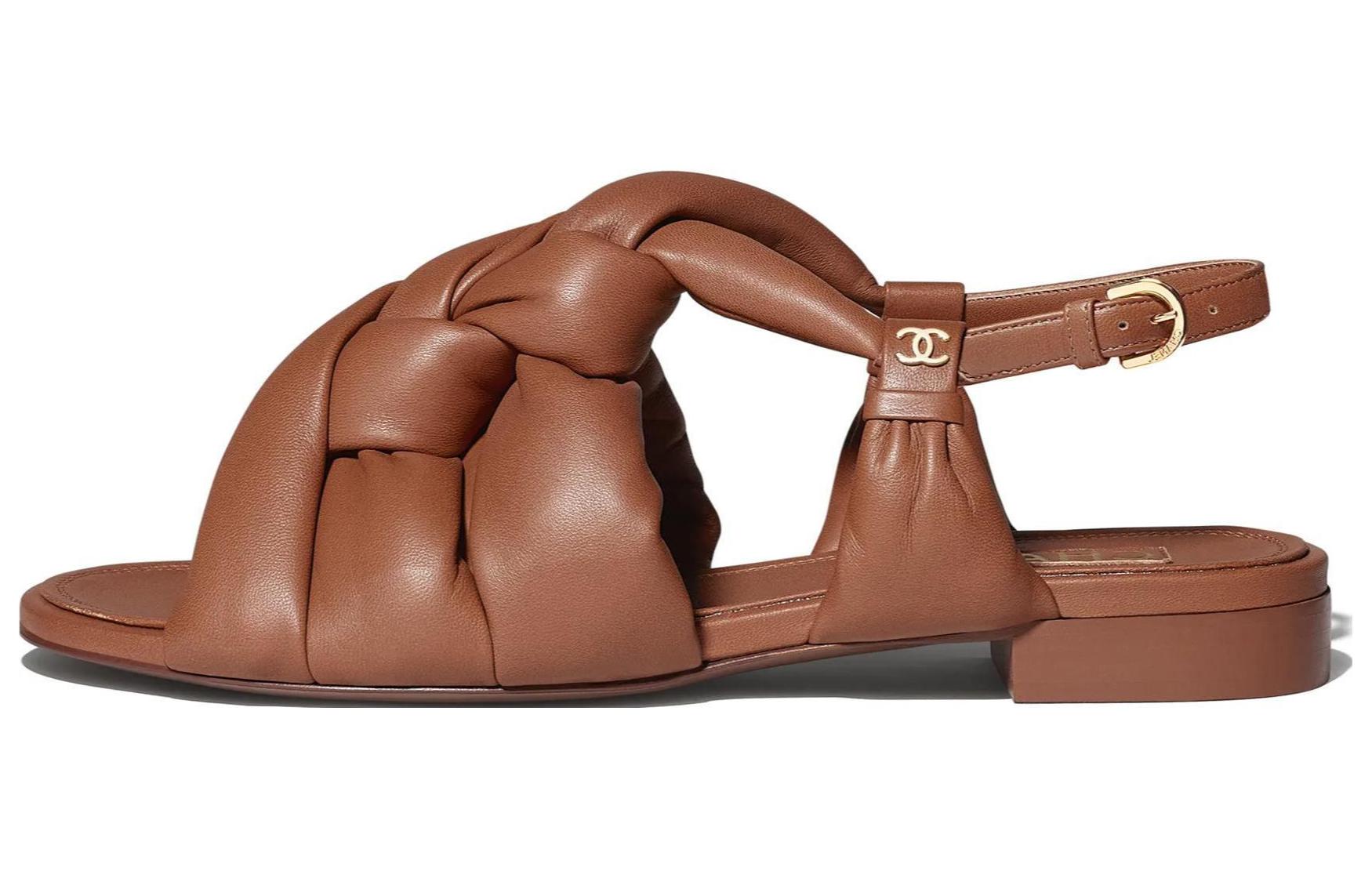 (W) Chanel Leather CMFTable One-Strap Sandals 'Tan'