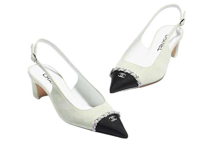 Lookbook (W) シャネル グレー レザー 布製バックル ポインテッドトゥ ブロックヒール G39643-Y56380-K5417