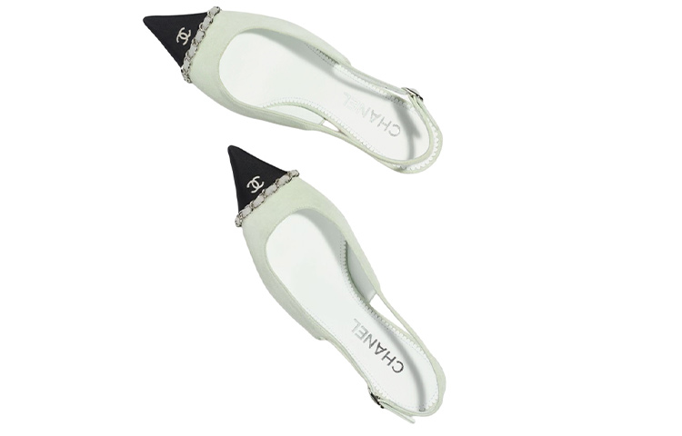 Shop (W) シャネル グレー レザー 布製バックル ポインテッドトゥ ブロックヒール G39643-Y56380-K5417